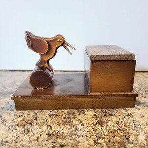 Vintage Wood Cigarette Dispenser Box, Mechanical Wooden Box Bird Bobbing, Works!